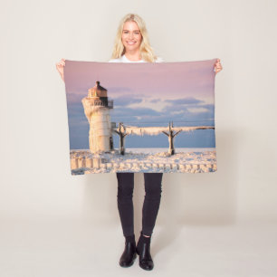 Lighthouses Lake Michigan Lighthouse Fleece Blanket