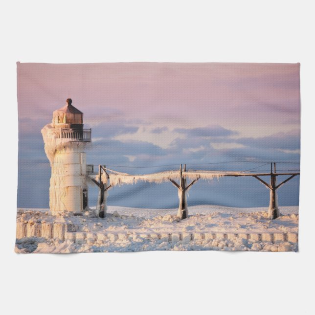 Lighthouses | Lake Michigan Lighthouse Kitchen Towel (Horizontal)