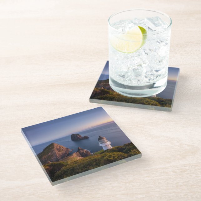 Lighthouses | Lighthouse Cape Brett New Zealand Glass Coaster (Angled)
