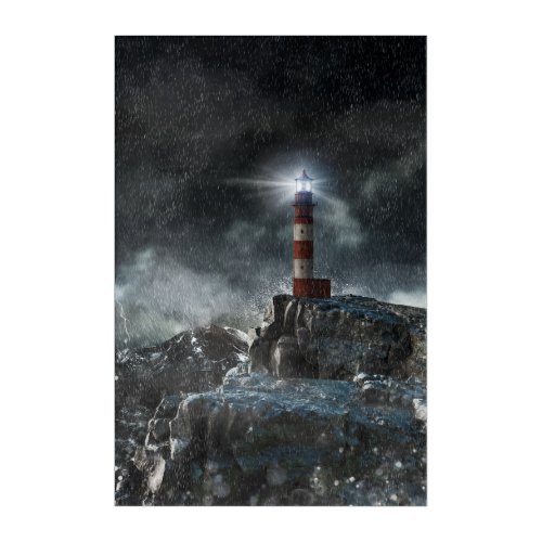 Lighthouses  Lighthouse in the Storm Acrylic Print