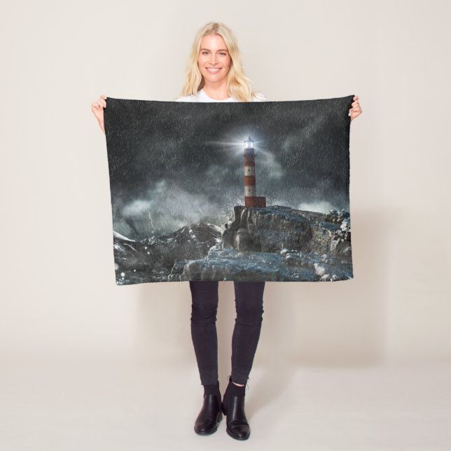 Lighthouses | Lighthouse in the Storm Fleece Blanket (In Situ)