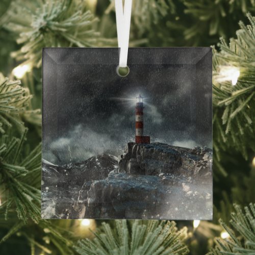 Lighthouses | Lighthouse in the Storm Glass Ornament