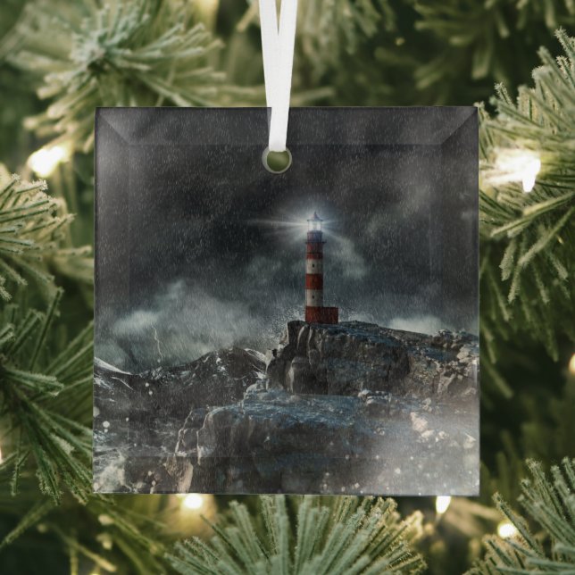 Lighthouses | Lighthouse in the Storm Glass Ornament (Insitu)