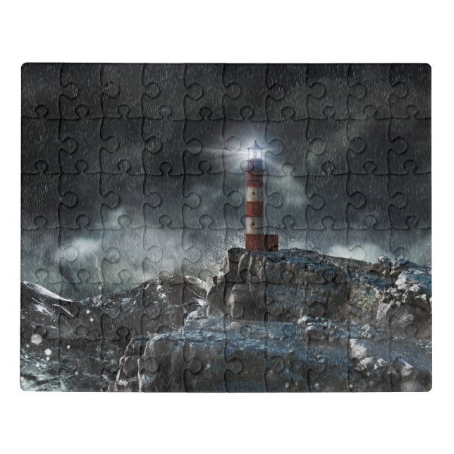 Lighthouses | Lighthouse in the Storm Jigsaw Puzzle (Puzzle Horizontal)