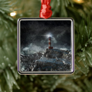 Lighthouses   Lighthouse in the Storm Metal Ornament