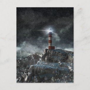 Lighthouses   Lighthouse in the Storm Postcard