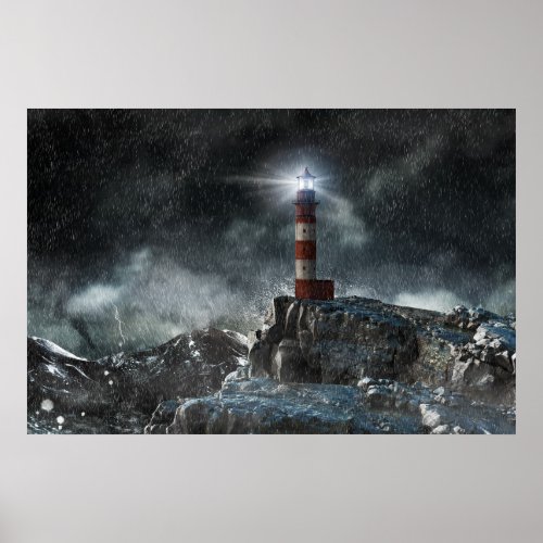 Lighthouses  Lighthouse in the Storm Poster