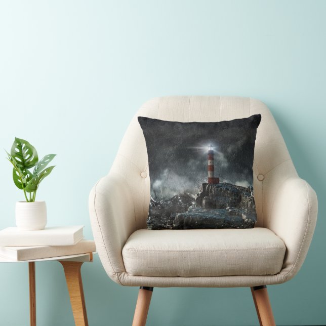 Lighthouses | Lighthouse in the Storm Throw Pillow (Chair)
