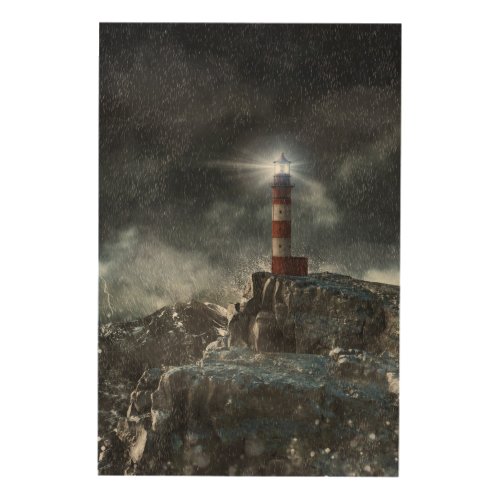 Lighthouses  Lighthouse in the Storm Wood Wall Art