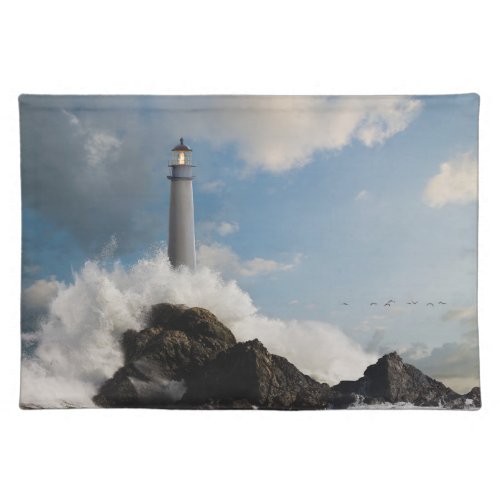 Lighthouses  Lighthouse With Crashing Waves Cloth Placemat