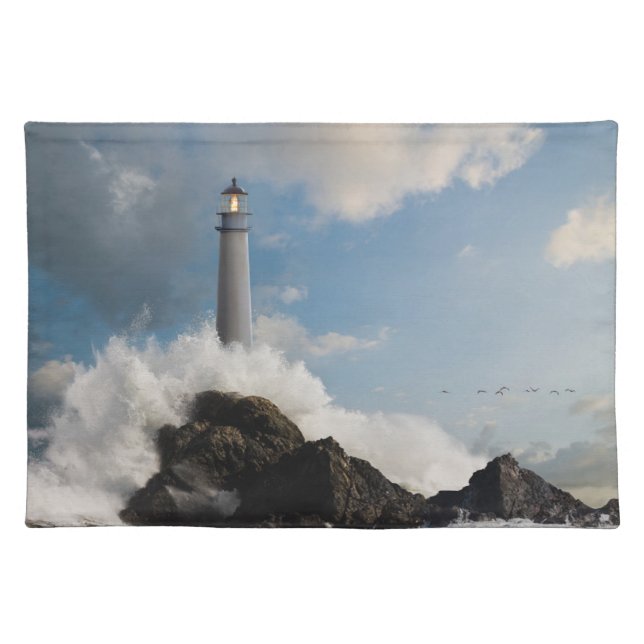 Lighthouses | Lighthouse With Crashing Waves Cloth Placemat (Front)
