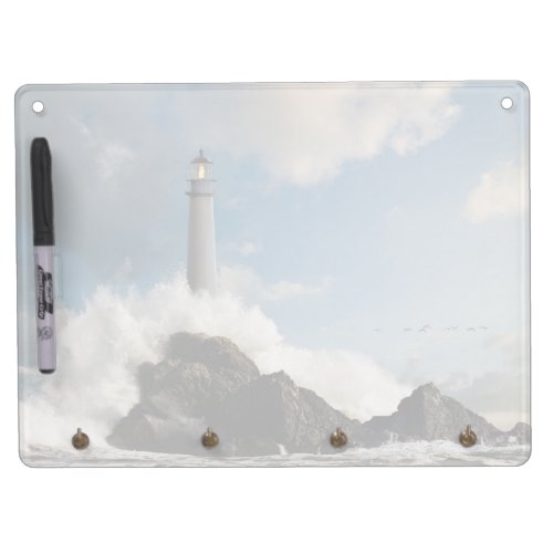 Lighthouses  Lighthouse With Crashing Waves Dry Erase Board With Keychain Holder