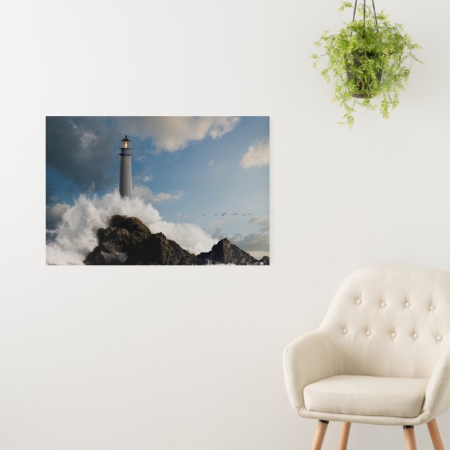 Lighthouses | Lighthouse With Crashing Waves Foam Board (In Situ (Wall))