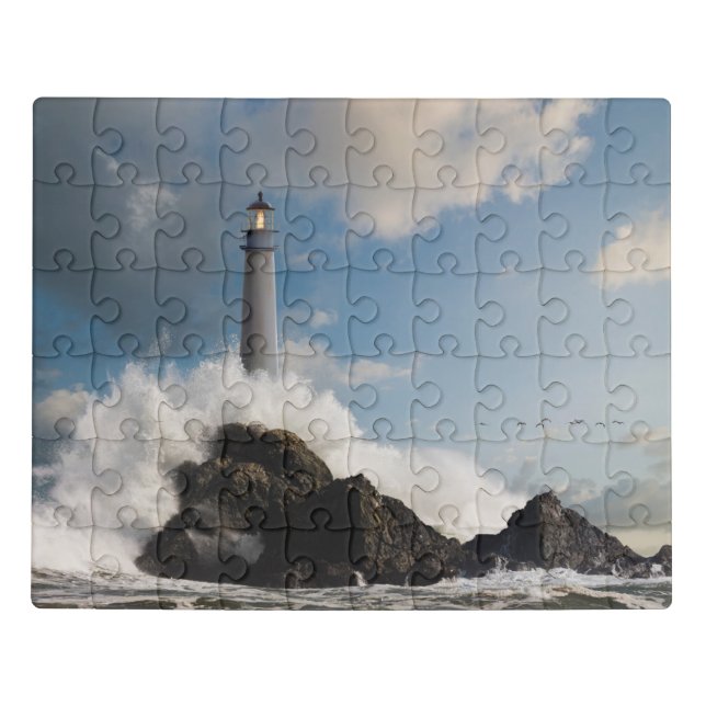 Lighthouses | Lighthouse With Crashing Waves Jigsaw Puzzle (Puzzle Horizontal)
