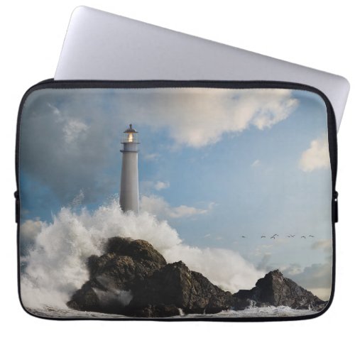 Lighthouses  Lighthouse With Crashing Waves Laptop Sleeve