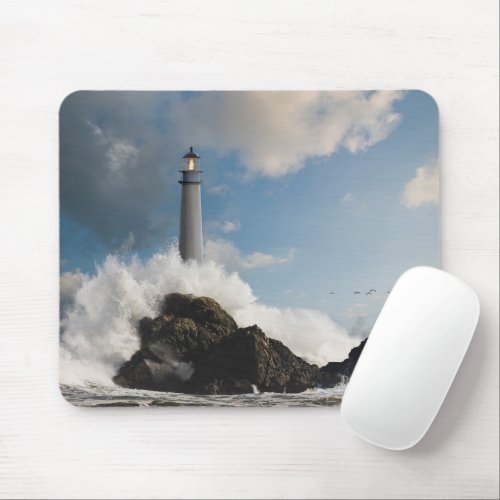 Lighthouses  Lighthouse With Crashing Waves Mouse Pad