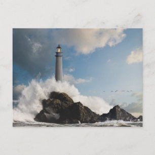 Lighthouses Lighthouse With Crashing Waves Postcard
