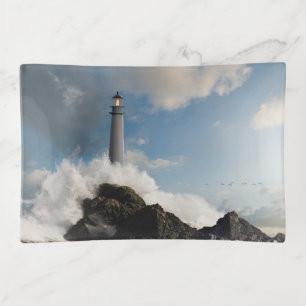 Lighthouses Lighthouse With Crashing Waves Trinket Tray