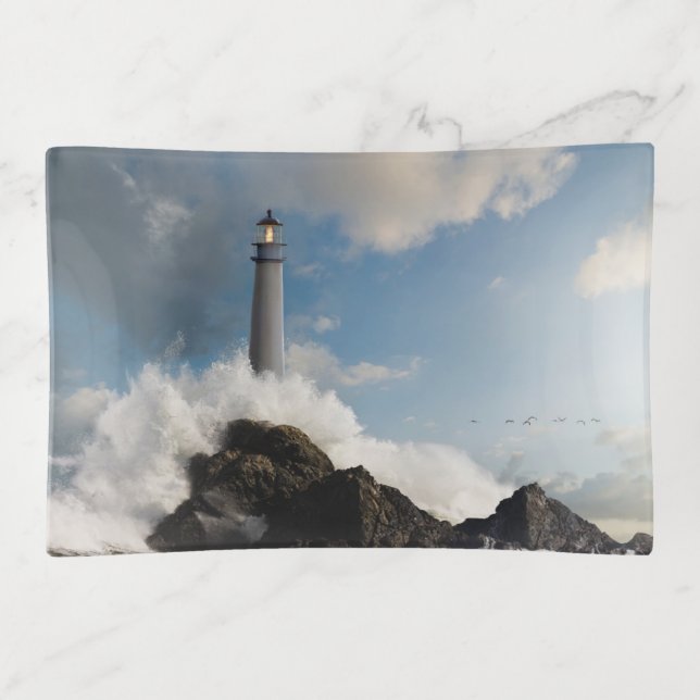 Lighthouses | Lighthouse With Crashing Waves Trinket Tray (Front)