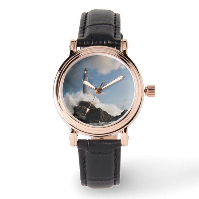 Lighthouses | Lighthouse With Crashing Waves Watch (Front)