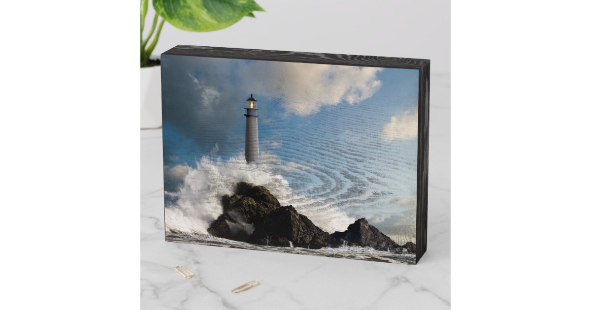 Lighthouses | Lighthouse With Crashing Waves Wooden Box Sign | Zazzle