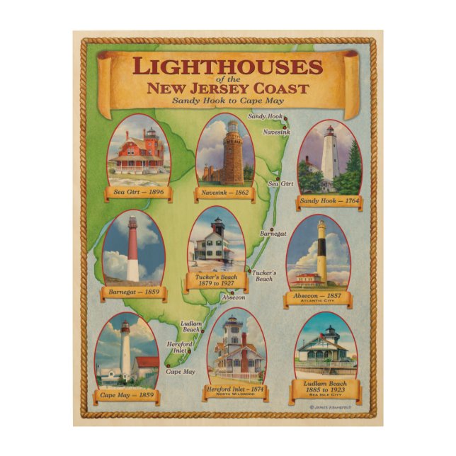Lighthouses of the New Jersey Coast Wood Wall Art (Front)