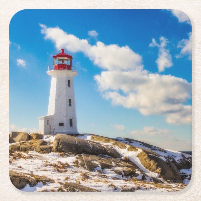 Lighthouses | Peggy's Cove Nova Scotia Square Paper Coaster (Front)
