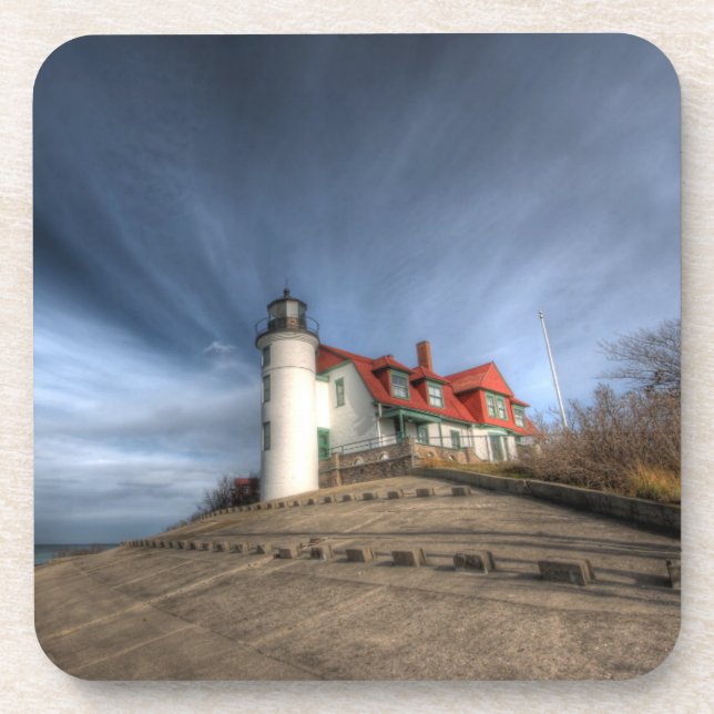 Lighthouses | Point Betsie Lake Michigan Beverage Coaster (Front)