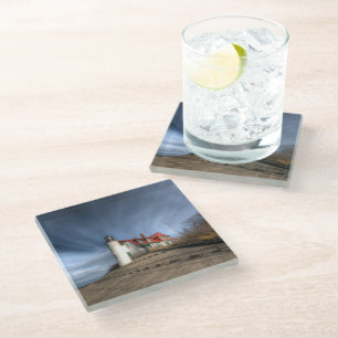 Lighthouses Point Betsie Lake Michigan Glass Coaster