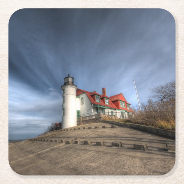 Lighthouses | Point Betsie Lake Michigan Square Paper Coaster (Front)