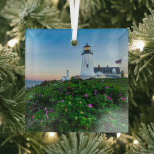 Lighthouses   Point Lighthouse Bristol  Maine Glass Ornament