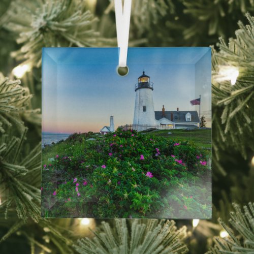 Lighthouses | Point Lighthouse Bristol  Maine Glass Ornament