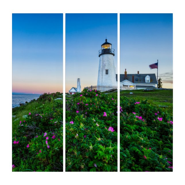 Lighthouses | Point Lighthouse Bristol  Maine Triptych (Front)