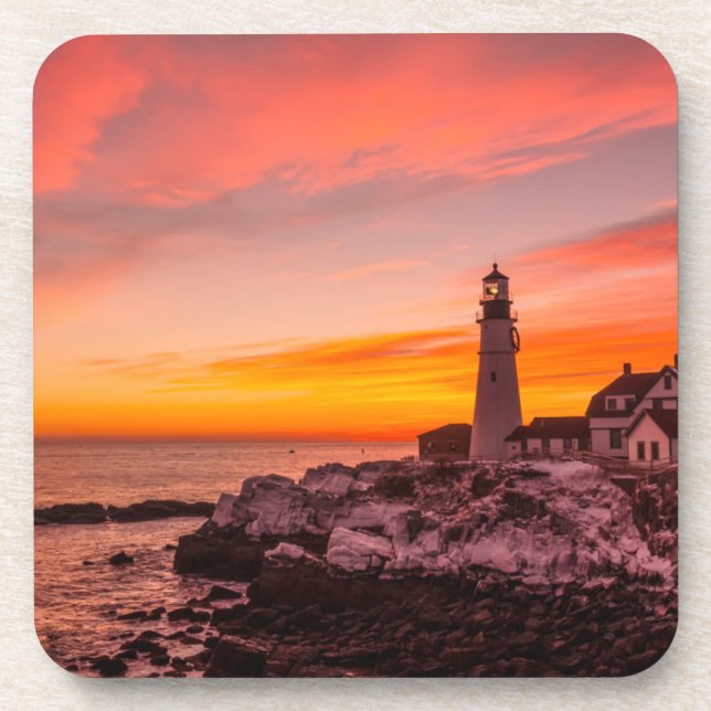 Lighthouses |  Portland Head Cape Elizabeth Maine Beverage Coaster (Front)