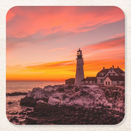 Lighthouses   Portland Head Cape Elizabeth Maine Square Paper Coaster