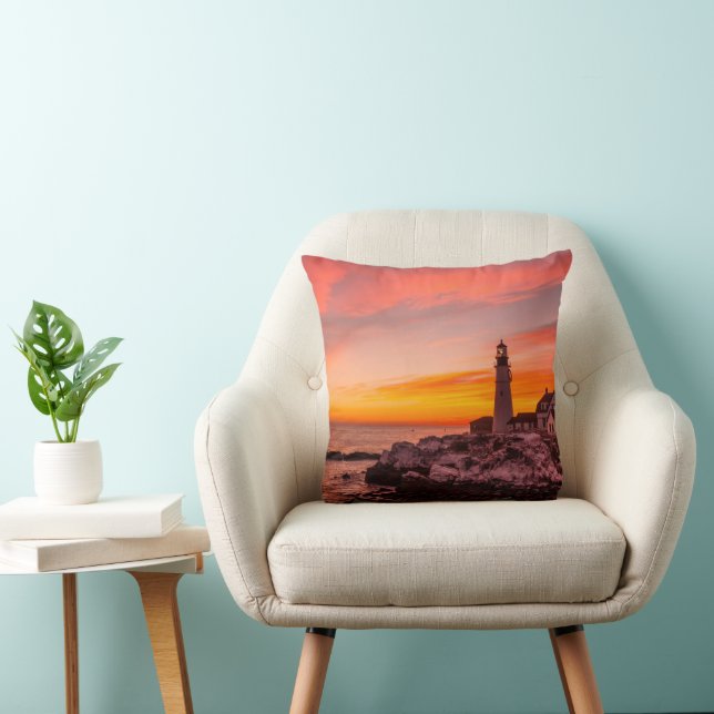 Lighthouses |  Portland Head Cape Elizabeth Maine Throw Pillow (Chair)