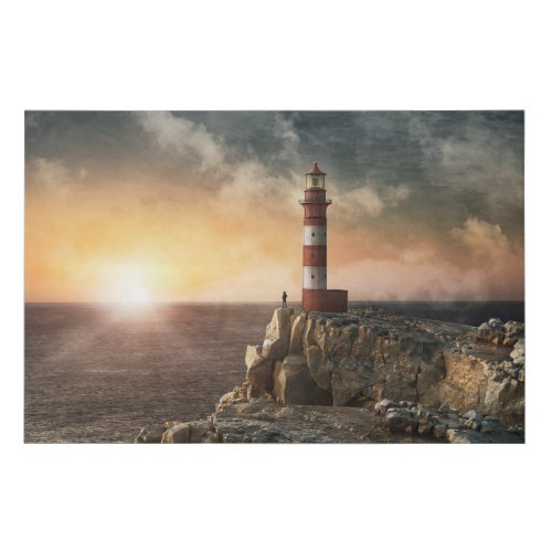 Lighthouses  Red  White Lighthouse Faux Canvas Print