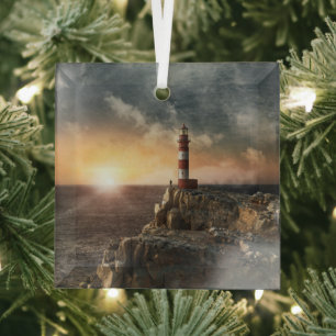 Lighthouses Red & White Lighthouse Glass Ornament