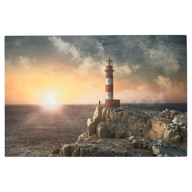 Lighthouses | Red & White Lighthouse Metal Print (Front)
