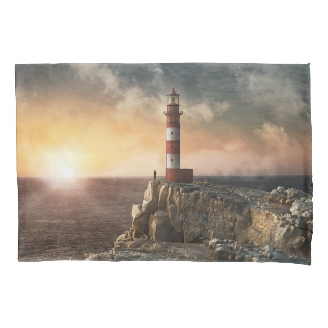Lighthouses | Red & White Lighthouse Pillow Case (Front)