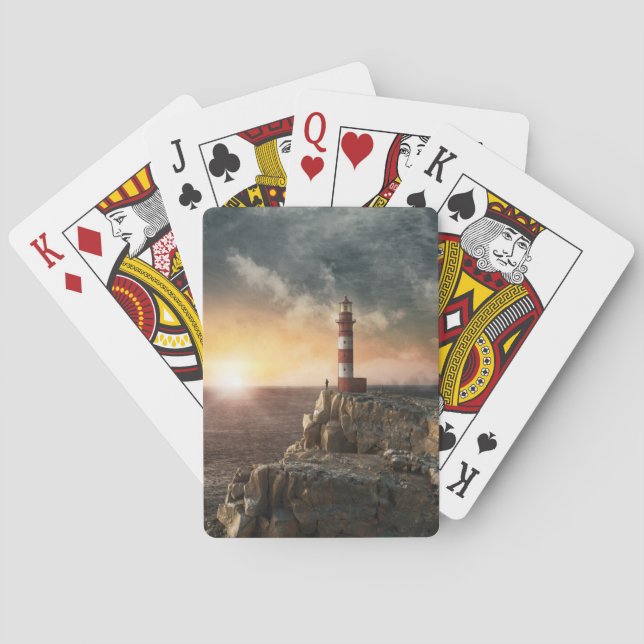 Lighthouses | Red & White Lighthouse Poker Cards (Back)