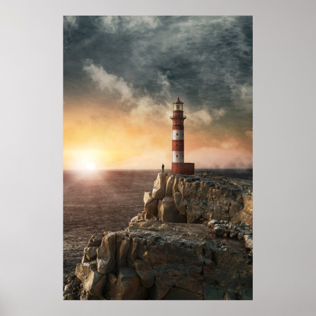 Lighthouses | Red & White Lighthouse Poster (Front)