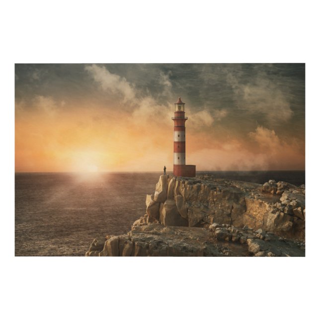 Lighthouses | Red & White Lighthouse Wood Wall Art (Front)