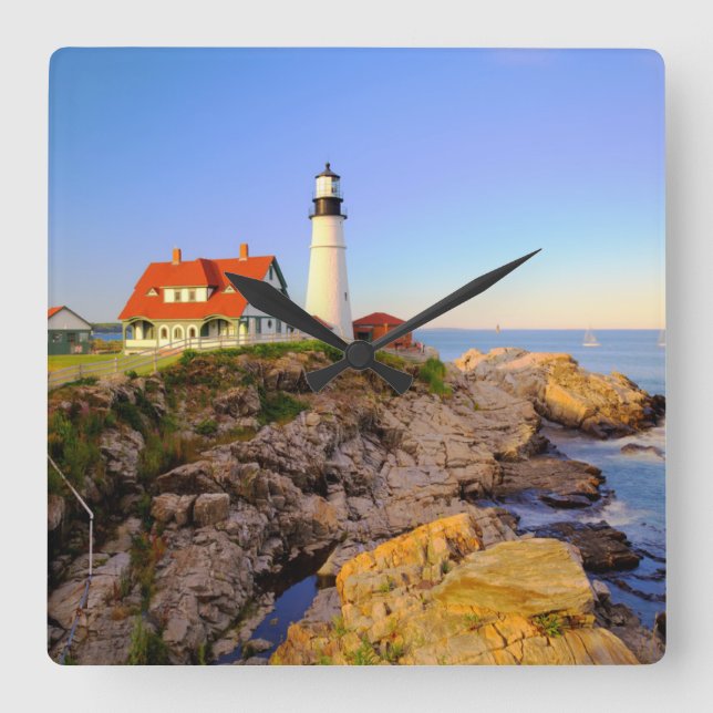 Lighthouses | Rockport Lighthouse Maine Square Wall Clock (Front)