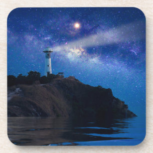 Lighthouses   Starry Night Lighthouse Beverage Coaster