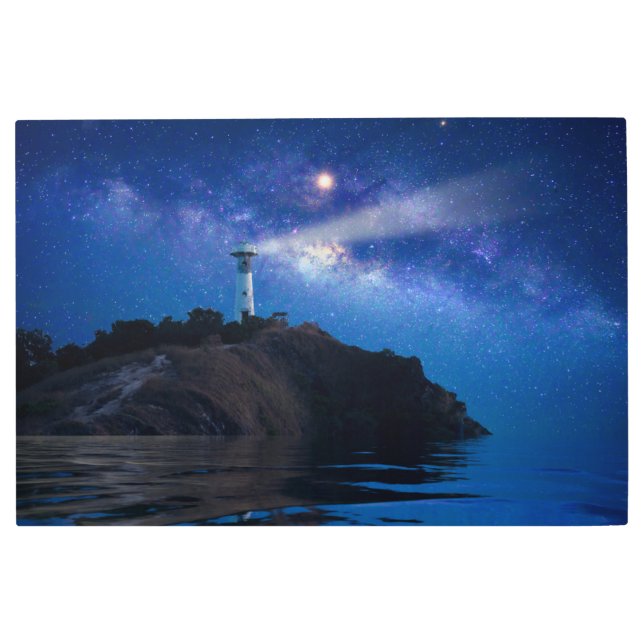 Lighthouses | Starry Night Lighthouse Metal Print (Front)
