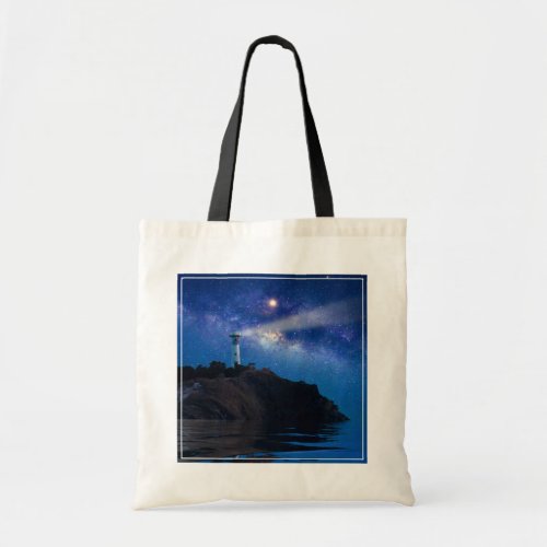 Lighthouses  Starry Night Lighthouse Tote Bag