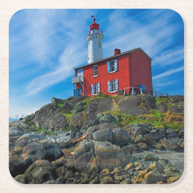 Lighthouses | Victoria Harbor Vancouver Island Square Paper Coaster (Front)
