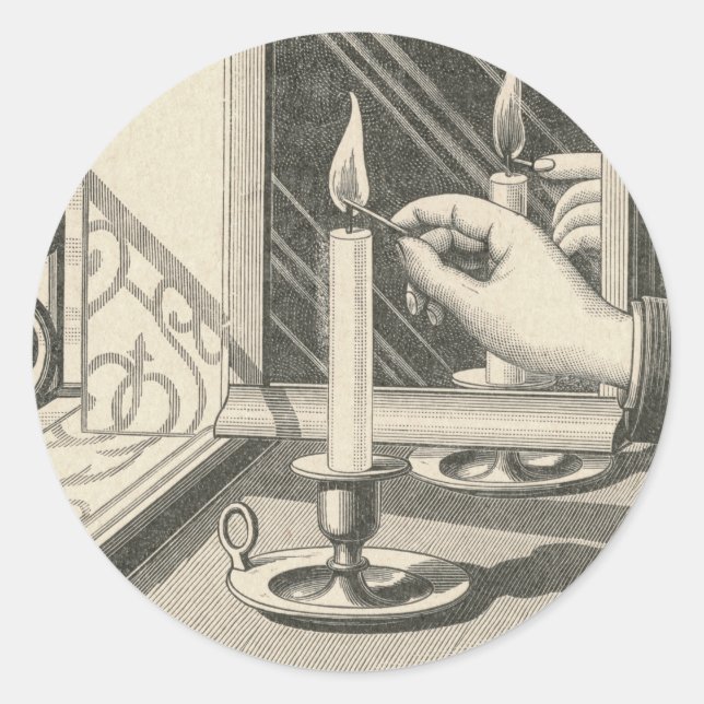 Lighting a Candle Vintage Engraving Classic Round Sticker (Front)