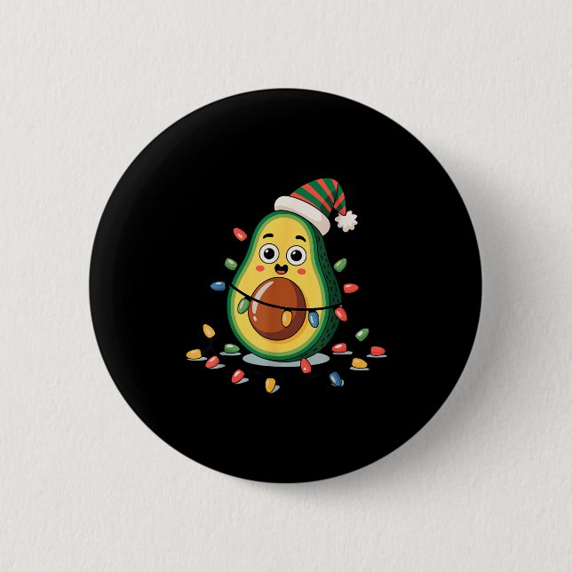 Lighting Avocado Ugly Christmas Sweater Guacamole  Button (Front)